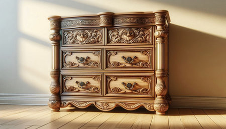 Antique chest of drawers in the interior. 3d renderの写真素材