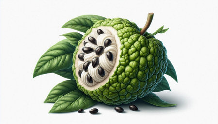 Custard apple isolated on white background. 3D illustration.