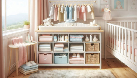 Baby room interior. Baby changing room. Baby changing room. 3d renderingの写真素材