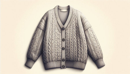 Woolen knitted sweater with buttons on a white background.