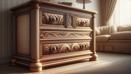 Wooden chest of drawers in the living room. 3d rendering