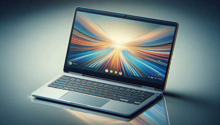 Laptop with colorful bokeh on white background. 3d rendering