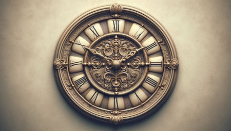 Vintage antique clock on the wall. Retro style toned picture