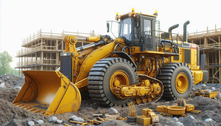 bulldozer on the construction site, close-up of photo