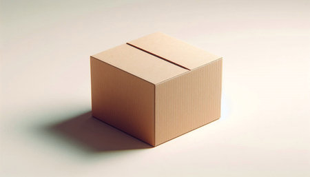 Cardboard box on a white background with shadow and copy space.