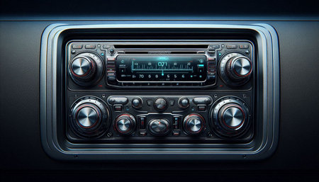 Close up shot of a radio in a car. 3D rendering