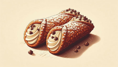 Cannoli with cream and chocolate on a light background. Toned.の写真素材