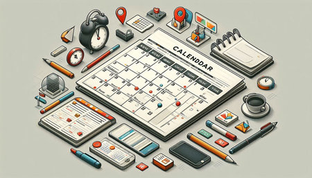 illustration of info graphic calendar concept in isometric 3d graphicの写真素材