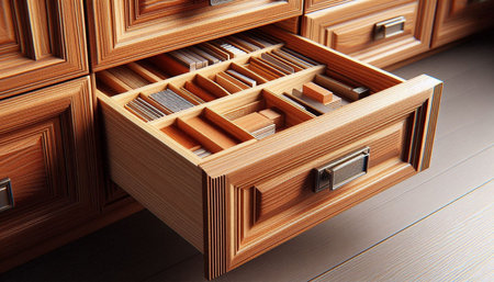 Wooden drawers close-up. Furniture for the kitchen.
