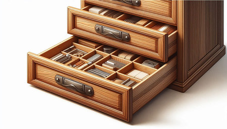 Wooden drawers on a white background. 3D illustration.の写真素材
