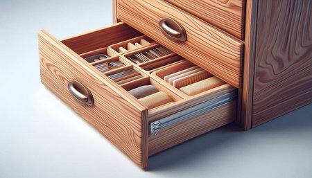 Wooden drawers with drawers for documents in the open drawer
