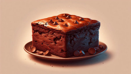 Chocolate cake with chocolate chips on a plate, 3d render
