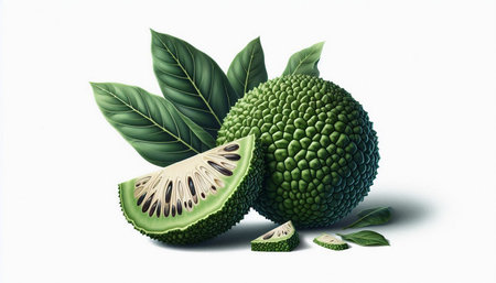 Kiwano fruit with leaves isolated on white background. Vector illustration.