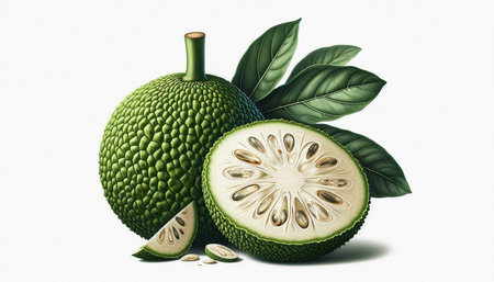 Kiwano fruit and leaves isolated on white background. 3d illustration