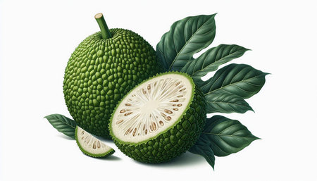 Kiwano fruit with leaves isolated on white background. Vector illustration.