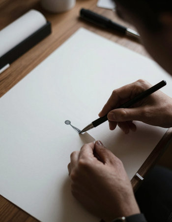 Close-up image of a man writing on a blank paper.