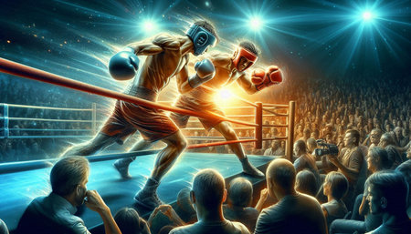 Boxing match in the arena. Mixed media. 3D illustrationの写真素材