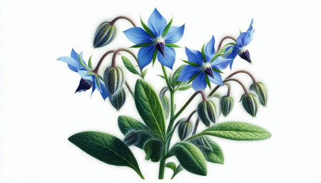 Borage flowers isolated on white background. Watercolor hand drawn illustration.