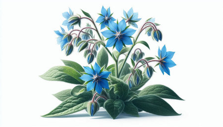 Borage flowers isolated on white background. 3d render illustration.