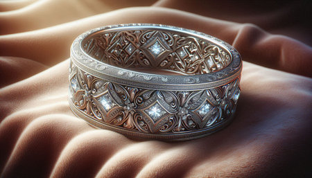 Jewelry ring on the fabric background. 3D illustration.