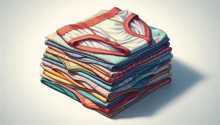 Stack of colorful clothes on a white background. Toned image.