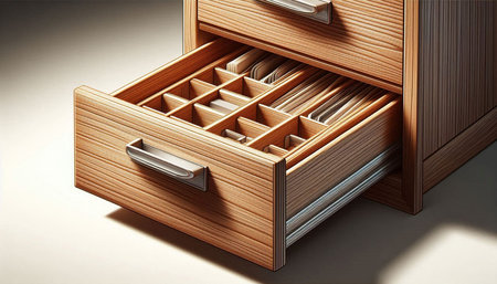 Wooden drawer with drawers. 3D illustration. High resolution.の写真素材