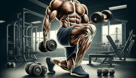 3D Illustration of a man lifting dumbbells in a gym