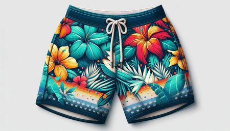 Tropical Shorts with Hibiscus Flowers. Vector Illustration