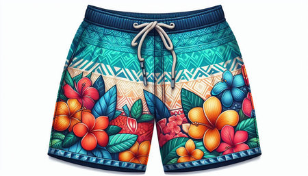 Tropical Shorts with Colorful Hibiscus Flowers.