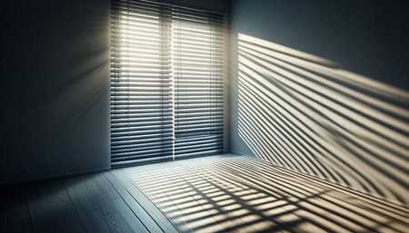 Sunlight shining through window in empty room. 3D Rendering