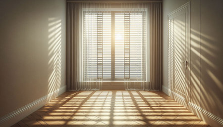 Sunlight through the window in empty room. 3D Rendering
