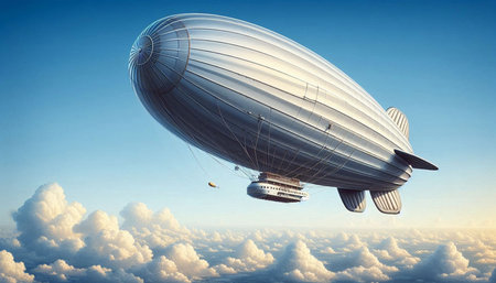 Airship in the blue sky. 3D render. Elements of this image furnished by NASAの写真素材