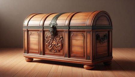 Antique chest on a wooden floor in the room. 3d renderingの写真素材