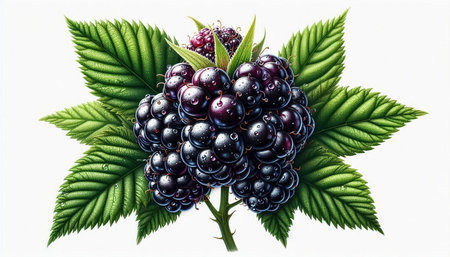 Blackberries with leaves isolated on white background. 3d illustration.の写真素材
