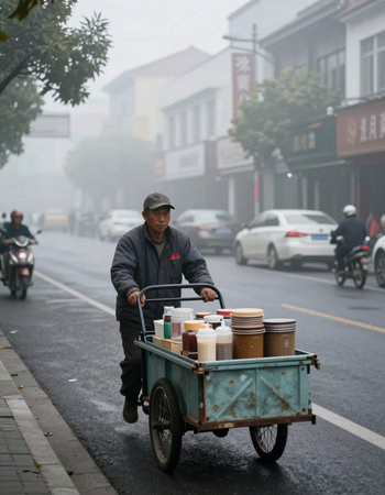 Unidentified man sells coffee in the street.