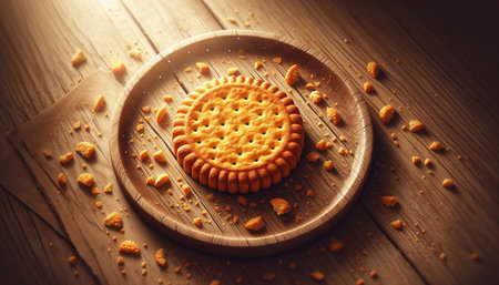 Cracker biscuits on a wooden plate on a wooden background. Toned.
