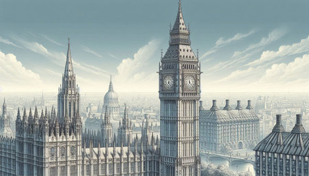 Big Ben and Houses of Parliament in London, UK. 3D rendering
