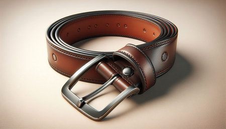 Leather belt on a beige background. 3d illustration.