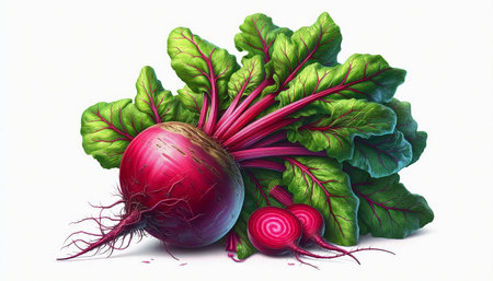 beetroot with leaves isolated on white background. 3d illustration