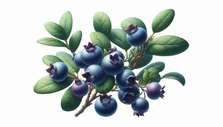 Blueberry branch with berries isolated on white background. 3d illustrationの写真素材