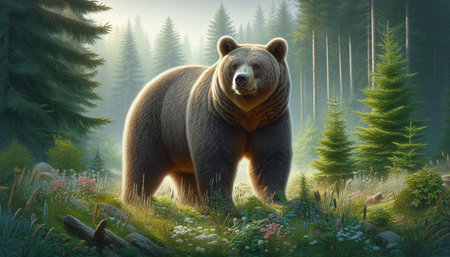 Grizzly bear in the forest. 3D illustration.