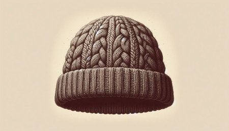 knitted hat with pompon on a white background. top viewの写真素材