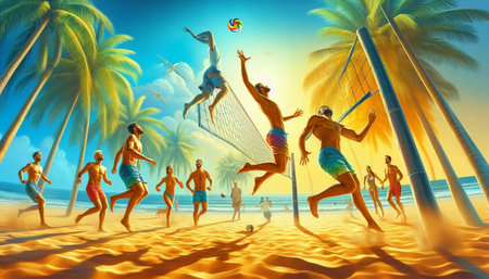 Beach Volleyball Summer Holiday Vacation Concept - 3D Illustrationの写真素材