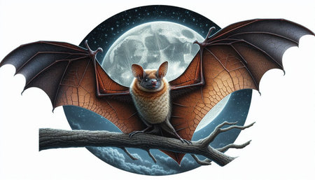 Halloween bat on a white background with moon and stars. 3d render