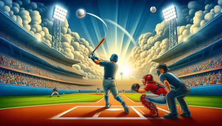 Baseball players in action at the stadium. Sport background. Vector illustration.