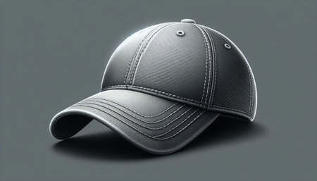 Black baseball cap isolated on gray background. 3D rendering image.の写真素材