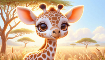 Cute giraffe in the savannah. 3D illustration.の写真素材