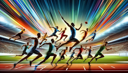 Athletes running in a stadium. Sport and competition concept.
