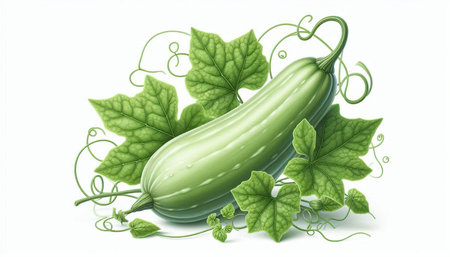 Zucchini with leaves isolated on white background. Vector illustration.の写真素材