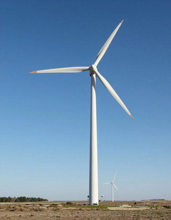 Windmills for electric power production, Zaragoza Province, Aragon, Spain.